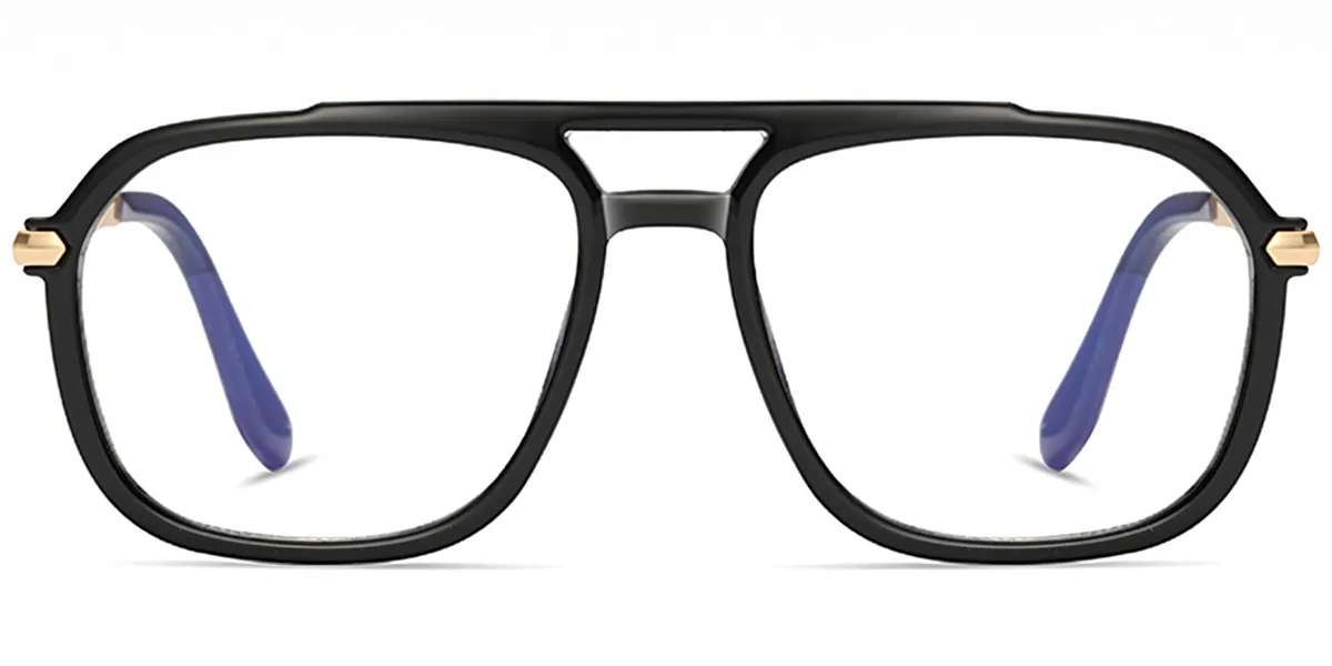 Moneti Eyewear Orion Aviator Glasses – Bright Black Eyeglasses - angle view