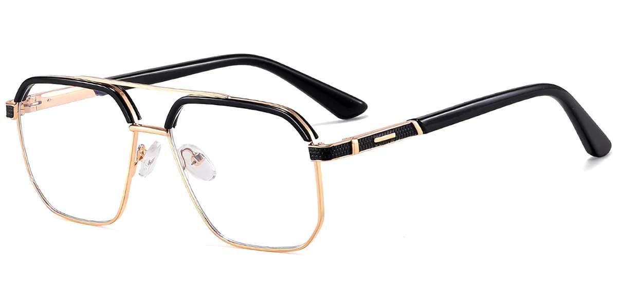 Moneti Eyewear Zephyr Aviator Glasses – Black Gold Eyeglasses - angle view
