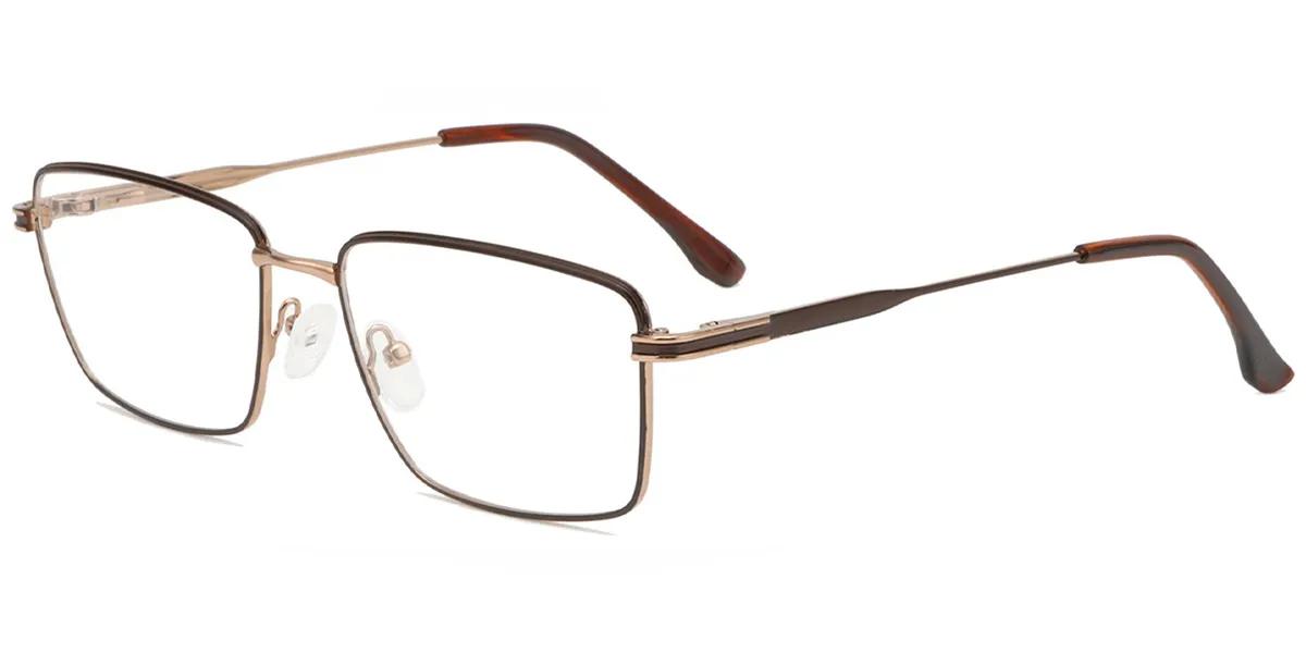 Moneti Eyewear Executive Line Rectangle Rose Gold Brown Eyeglasses - rectangle frame - front view