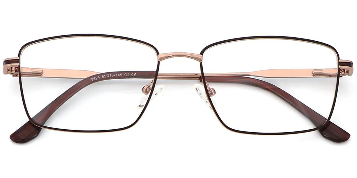 Moneti Eyewear Executive Line Rectangle Rose Gold Brown Eyeglasses - rectangle frame - front view - alternate view
